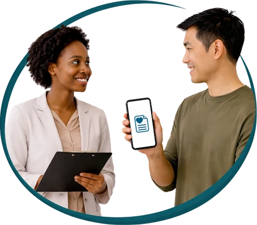 Illustration of a person using Know Me to share a health passport